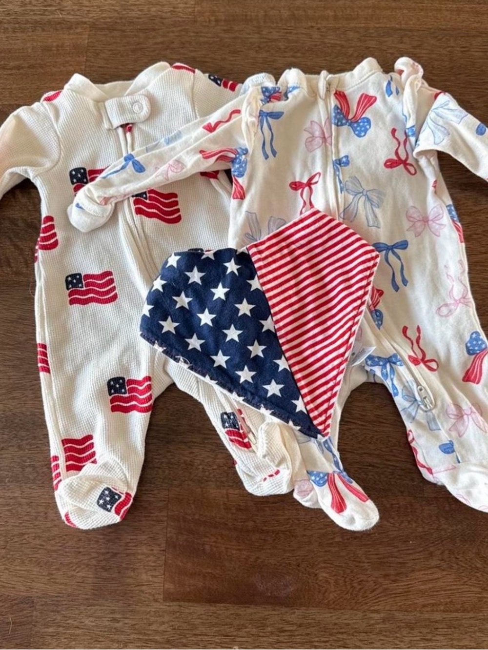 Baby One-Piece Sleepers with Red, White & Blue Prints